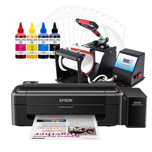 Epson L130 Sublimation Printer Combo: Ink, Mug Press & 100 Sheets Paper